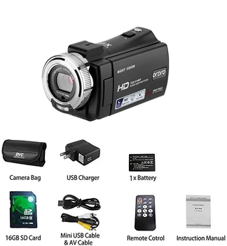 Ordro HDV-V12 1080P Full HD Видеокамера Видеокамера с 16-кратным Цифровым Зумом и Цифровым Вращением ЖК-экрана 24MP Ночного видения 16G Памяти
