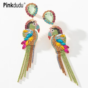 Pinkdudu Модные Многоцветные Висячие Серьги с Попугаем, Преувеличенные Креативные Стразы, Висячие Серьги с Птичьей Кисточкой для Женщин PD208