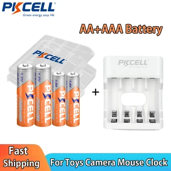 PKCELL AA Battery 2500mWh + AAA Battery 900mWh 1.6V NIZN Аккумуляторные Батареи с Коробкой Зарядного Устройства для Игрушечной Бритвы Мыши Камеры Часов