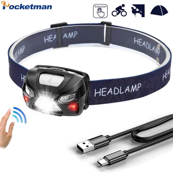 Pocketman COB + LED умный датчик движения налобный фонарь USB Перезаряжаемый 8 режимов Налобный фонарь Водонепроницаемый налобный фонарь