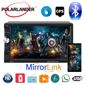 PolarLander 7-дюймовый Автомобильный Радиоприемник Видео Bluetooth ISO Mirrorlink Для Apple Android 2 Din Авторадио HD Сенсорный Экран С GPS Carplay