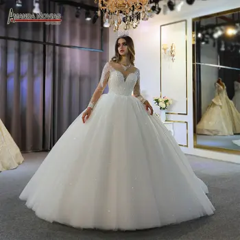 Robe De Mariee, расшитое бисером свадебное платье с длинными рукавами, пышное бальное платье
