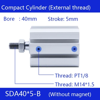 SDA40 * 5-B Диаметр 40 мм, Ход 5 мм, Внешняя резьба, Компактные Воздушные Цилиндры Двойного действия, Пневматический цилиндр