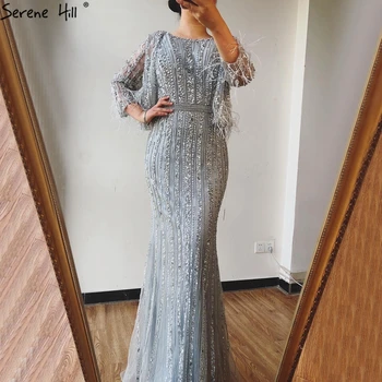 Serene Hill Grey Mermaid С длинными рукавами, расшитыми бриллиантами, Роскошные вечерние платья в Дубае, платья для женщин, вечеринка 2023 GLA70503