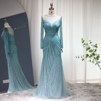 Sharon Said Роскошные Вечерние платья Dubai Blue Mermaid для женщин, свадьба 2023, Элегантные белые вечерние платья для выпускного вечера с длинным рукавом SS112