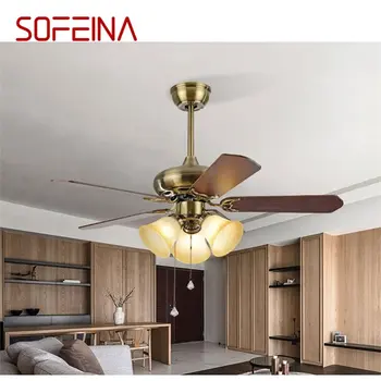 SOFEINA Современный светодиодный потолочный вентилятор с дистанционным управлением, деревянная лопасть вентилятора 220 В 110 В для домашней столовой, спальни, ресторана