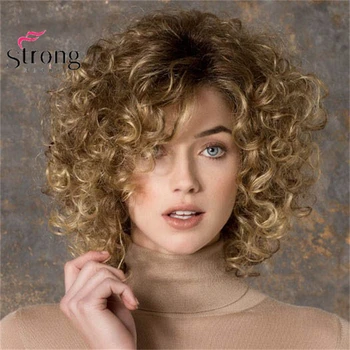 Strongbeauty Короткие Кудрявые Термостойкие Золотисто-блондинистые смеси Полный синтетический парик смешанный заказ