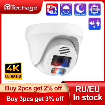 Techage H.265 5MP 8MP 4K POE IP-Камера AI С Обнаружением Человеком Цвета Ночного Видения Внутренняя Купольная Камера Для Системы Видеонаблюдения NVR