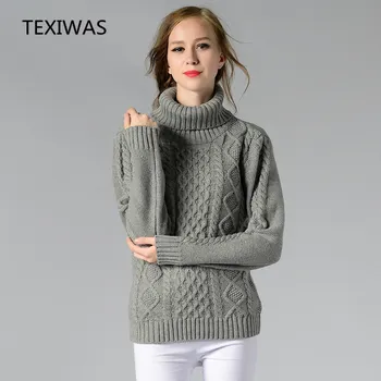 TEXIWAS Зимний Свитер с Высоким воротом, Женские топы, Модные Вязаные Пуловеры, свитер, Теплый Базовый свитер с Длинным рукавом, уличная одежда