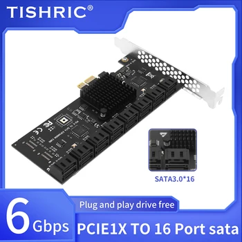TISHRIC Новая Карта PCIE SATA 16 Портов 6 ГБ SATA 3,0 PCIE Card Riser Карта Расширения Контроллер Дополнительных Карт Для Настольных ПК