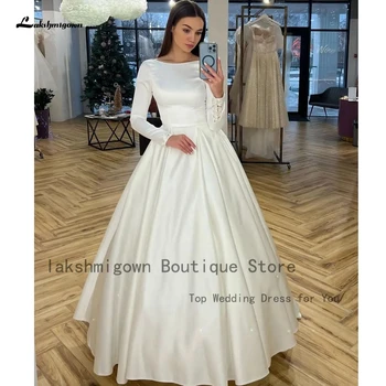 Vestido Элегантные мусульманские Атласные свадебные платья с длинным рукавом 2022 Арабские Женские свадебные платья принцессы Brautkleid