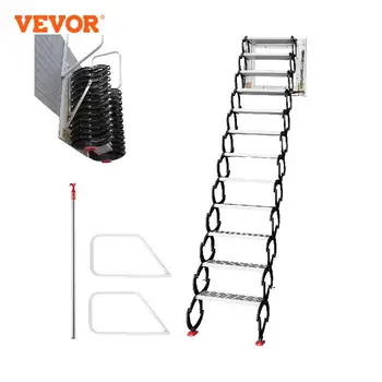 VEVOR 12-Ступенчатая Выдвижная складная настенная лестница для чердака, чердачные ступеньки, опускные лестницы, Черный, красный, синий, для гаражей, складов, магазинов