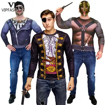 VIP-модная мужская футболка, косплей, футболка с пиратским принтом, костюм для взрослых, одежда для вечеринки на Хэллоуин, Забавный наряд с длинным рукавом