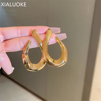 XIALUOKE, Асимметричные серьги-гвоздики с металлическим искажением в стиле панк Для женщин, Уникальный дизайн, Индивидуальные Серьги, Подарок для вечеринки