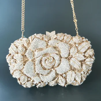 XIYUAN Женские вечерние сумочки в форме хрустального цветка, золотые стразы, дамская сумочка для вечеринки с бриллиантами, свадебный клатч для новобрачных, сумки для сумок