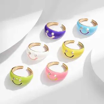 Y2K 2023 Милые открытые кольца с улыбающимся лицом в стиле хип-хоп, красочное эмалевое кольцо на палец, Свадебное обручение, ювелирные изделия из тонкого металла, подарки