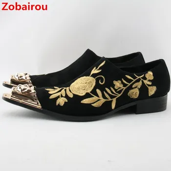 Zobairou/ мужская обувь, элегантные лоферы для выпускного вечера, мужские туфли-оксфорды, большие размеры, черные замшевые кожаные бархатные тапочки, zapatos hombre 2018