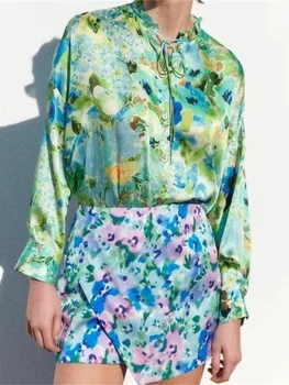 ZXQJ Женские модные шорты с цветочным принтом 2023, юбки, винтажные женские шорты с высокой талией и молнией сзади
