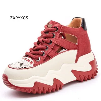 ZXRYXGS 2023, трендовые кроссовки с переплетением из натуральной кожи, сандалии на платформе, нескользящие внутри увеличенных кроссовок, женская обувь