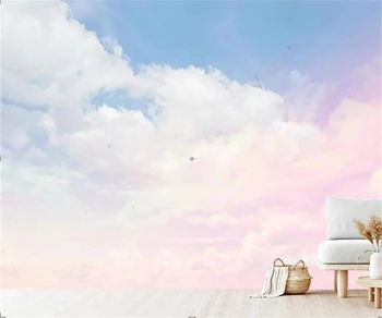 Абстрактное красочное голубое небо, белые облака, розовые облака, 3D обои для детской комнаты на заказ, самоклеящиеся обои