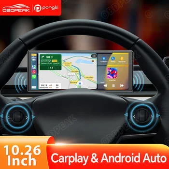 Автомобильные мониторы OBDPEAK Carplay Android Автоматическое Беспроводное подключение Автомобильные видеоплееры GPS AUX Камера заднего вида 2.5K Автомобильный видеорегистратор Tesla Модель 3/Y
