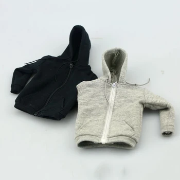 Аксессуар для мужской одежды в масштабе 1/6, солдатский свитер с капюшоном на молнии спереди, черный и белый цвета для фигурного катания на 12 дюймов
