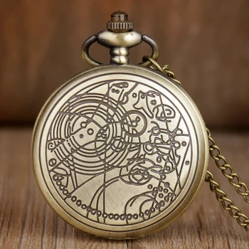 Антикварные Кварцевые Карманные Часы Ожерелье Мужчины Женщины Кулон Часы Сложный Геометрический Узор Бронзовые Часы Подарок reloj