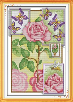 Бабочки над цветами (9) набор для вышивания крестиком розовый Узор, напечатанный на холсте DMC вышивка ручной работы принадлежности для рукоделия