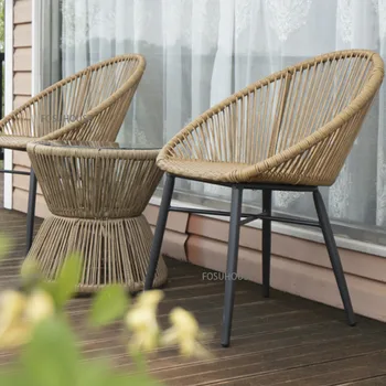 Балконный ротанговый стул из трех частей, простой набор для отдыха, уличный ротанговый чайный столик и комбинация стульев, уличный стол и