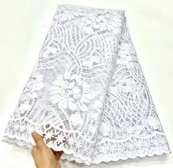 Белая кружевная ткань с блестками, высококачественная африканская сетчатая кружевная ткань, французское кружевное платье с 3D пайетками, сделанное своими руками для свадебной вечеринки