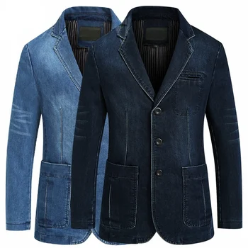 Блейзеры, мужская повседневная джинсовая куртка с узким карманом, мужские Однобортные блейзеры с отложным воротником с длинным рукавом, куртка