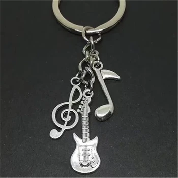 Брелок для гитары с нотами из античного серебра, креативный подарок для любителей музыки