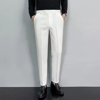 Бренд 2023, мужской костюм, Повседневные брюки, мужские однотонные цвета, полиэстер, Деловая мода, облегающие брюки длиной до щиколотки, Брюки Мужские B96