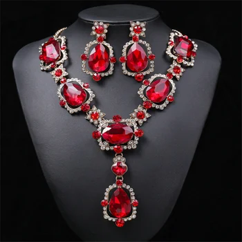 Великолепное зеленое Красное ожерелье с большим кристаллом, серьги, ювелирный набор, Роскошный Преувеличенный женский подарок на День Святого Валентина