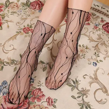 Весенне-летние женские носки в сетку с цветочным рисунком в стиле ретро, Тонкие прозрачные носки со средней трубкой, Женские дышащие шелковые ультратонкие носки, Новые