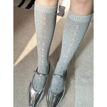 Весенне-летние полые хлопчатобумажные носки в вертикальную полоску, носки для икр, женские носки-ниши с длинной трубкой, в японском стиле, универсальные, классные