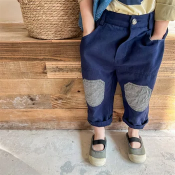 Весенние детские повседневные брюки в стиле пэчворк до колена, детские хлопковые универсальные брюки 2 цветов