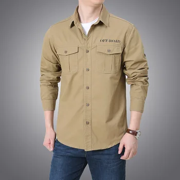 Весенняя новая рубашка с длинными рукавами, военная форма с множеством карманов, мужская повседневная тонкая рубашка