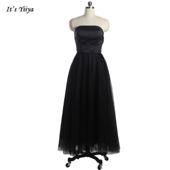 Вечернее платье It's Yiiya, Размер 2, Черное Тюлевое Простое Трапециевидное платье без бретелек длиной до щиколоток с застежкой-молнией сзади, Женские вечерние платья ZP010