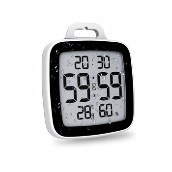 Водонепроницаемые цифровые часы с ЖК-экраном для ванной комнаты, измеритель температуры и влажности, Обратный отсчет времени, Откидные часы для душа с таймером на крючке