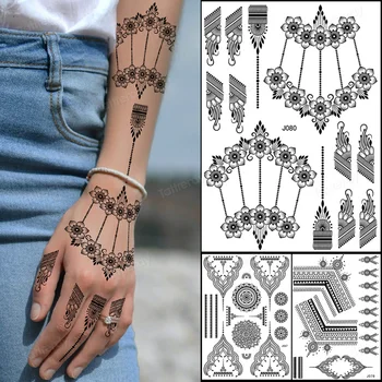 Временные татуировки хной для женщин, наклейка Менди, палец, рука, поддельная татуировка, Цветок Мандалы, боди-арт, татуировка, Дулхан, Марокканский дизайн