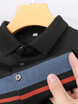 Высококачественная мужская рубашка поло в полоску с коротким рукавом, модный бренд с буквенным принтом 2023, летняя новая повседневная дышащая футболка с отворотом