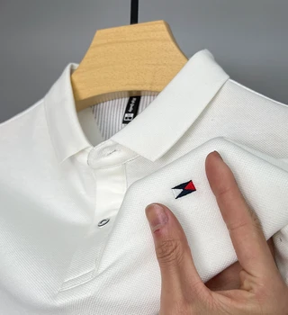 Высококачественная мужская футболка с лацканами из 100% хлопка с короткими рукавами, летняя модная деловая повседневная футболка-поло с изысканной вышивкой