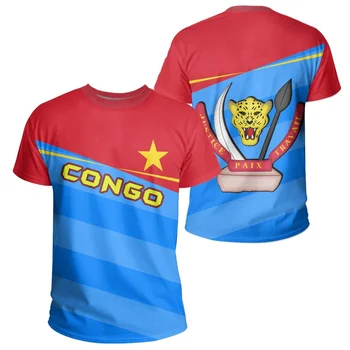 Высококачественная футболка с 3D принтом флага страны Демократическая Республика Конго, Летние повседневные мужские топы с коротким рукавом и круглым вырезом