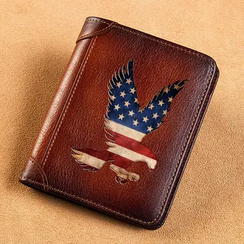 Высококачественные мужские кошельки из натуральной кожи, классический дизайн американского флага с орлом, короткий кошелек для карт, мужской кошелек Trifold BK3625
