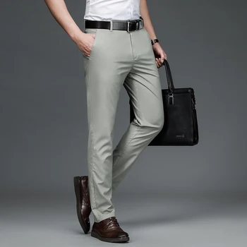 Высококачественные Роскошные мужские брюки с прямыми штанинами, осень-зима, новые мужские деловые повседневные брюки с защитой от морщин, повседневные брюки