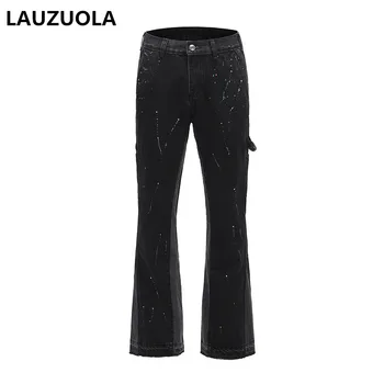Высококачественные Роскошные винтажные джинсы-клеш с граффити, мужские Черные джинсовые брюки-карго, брюки