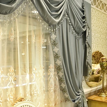 Высококлассная роскошная европейская утолщенная затемненная французская бархатная занавеска head mantle гостиная спальня вилла сплошной цвет
