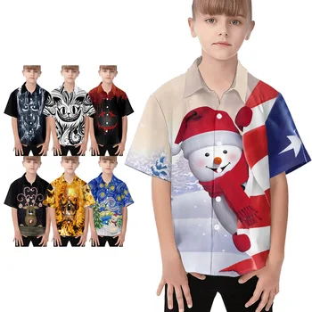 Гавайская детская одежда для девочек Рождественский дизайн с элементами ветра Кардиган на пуговицах Повседневная дышащая детская рубашка