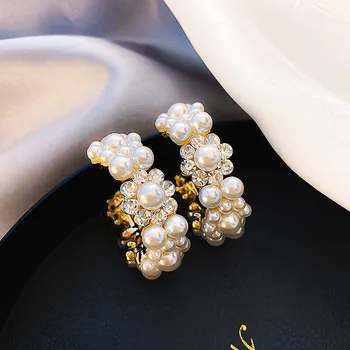 Геометрические серьги-кольца с жемчугом и стразами FYUAN, женские серьги-кольца с кристаллами Ronud, подарок для свадебной вечеринки, ювелирные изделия